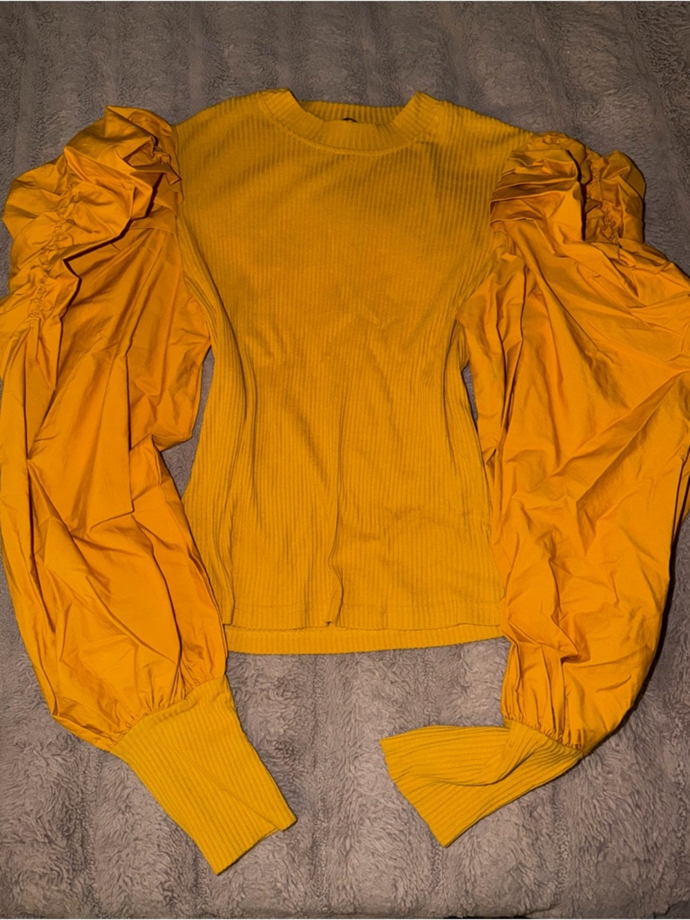 Women's Mustard Puff-Sleeve Knit Top